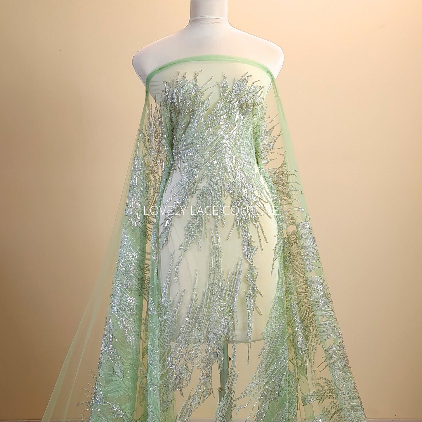 lace fabric in applegreen color