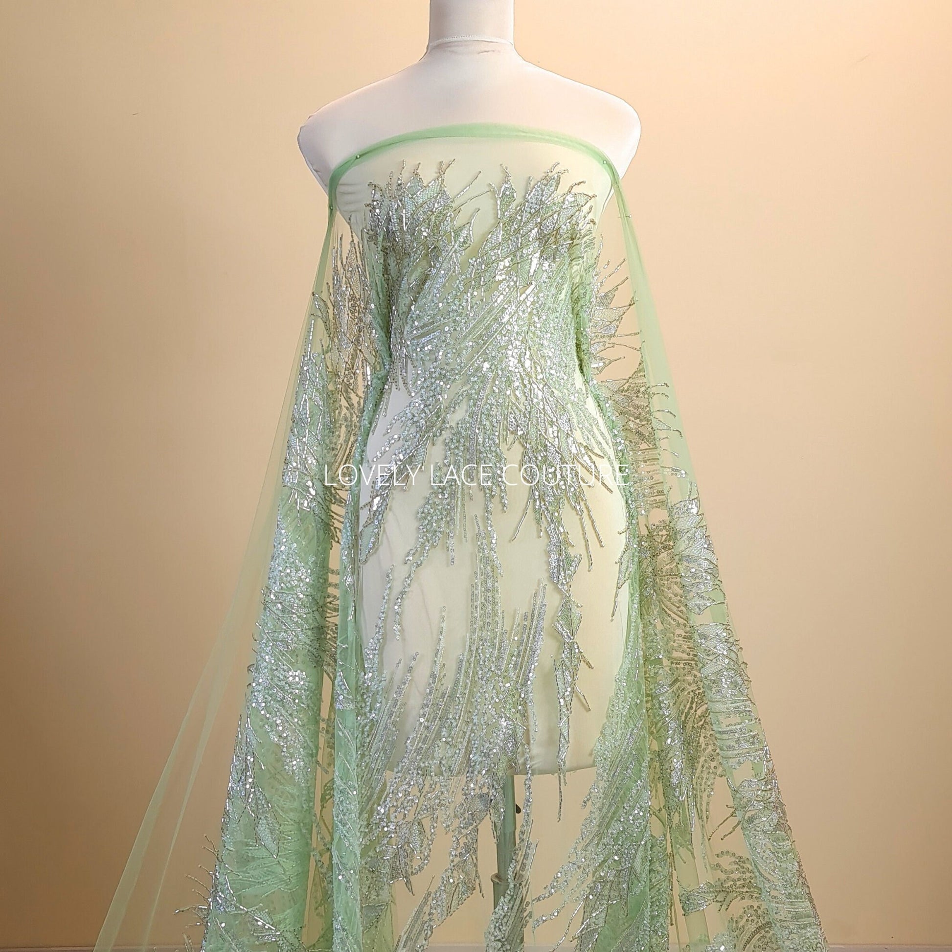 lace fabric in applegreen color