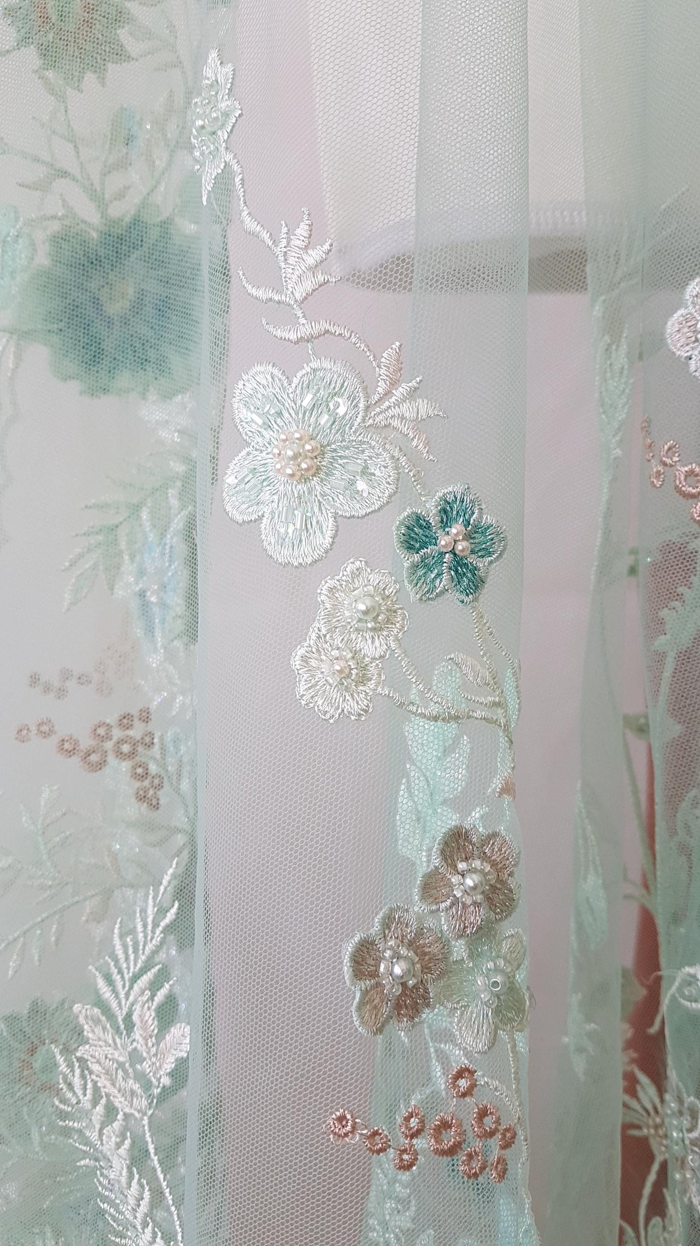 Gorgeous 3D Flower lace fabric in mint color, bridgerton dress lace, eloise's dress lace, start at 0,5m