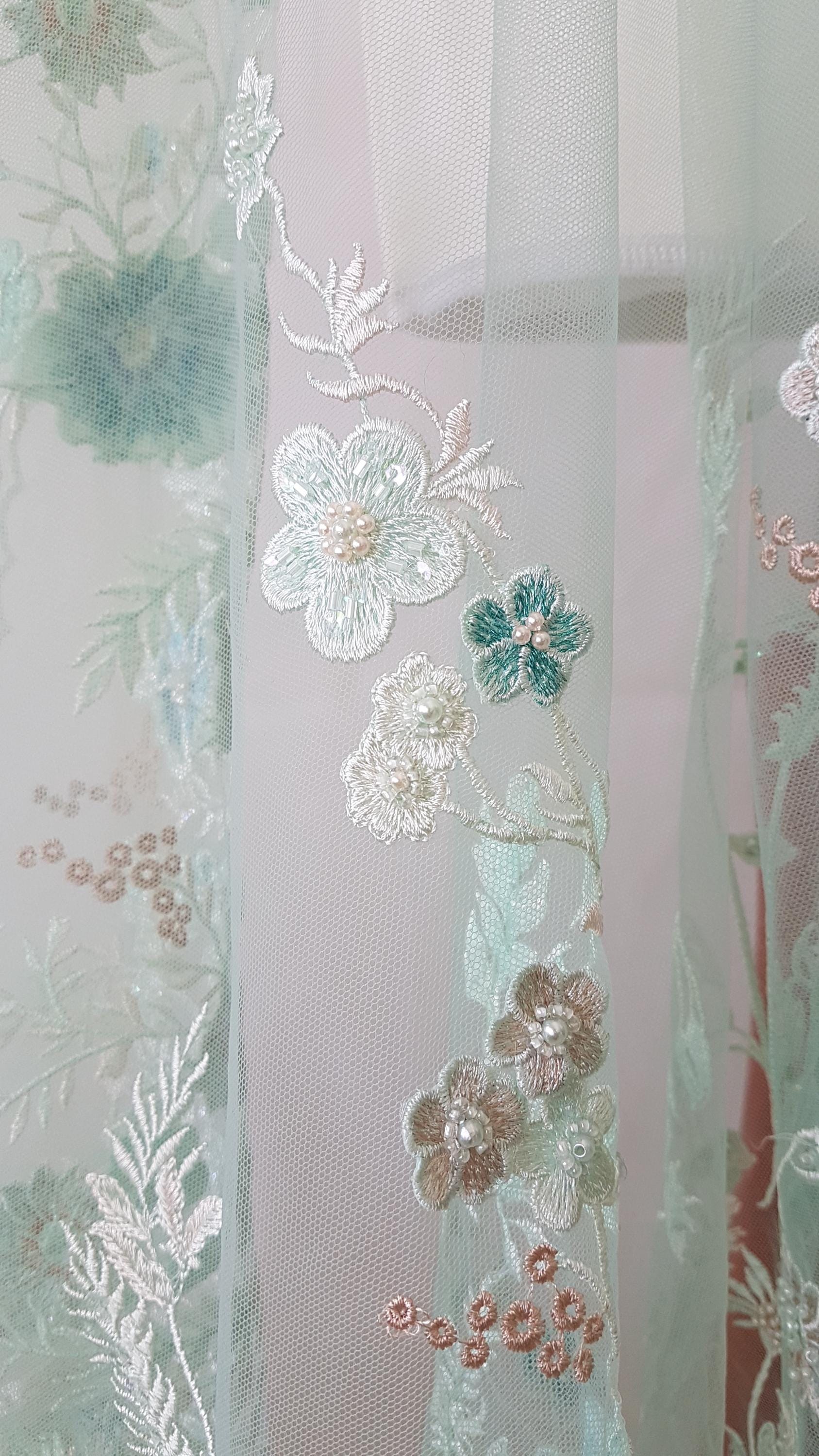 Gorgeous 3D Flower lace fabric in mint color, bridgerton dress lace, eloise's dress lace, start at 0,5m