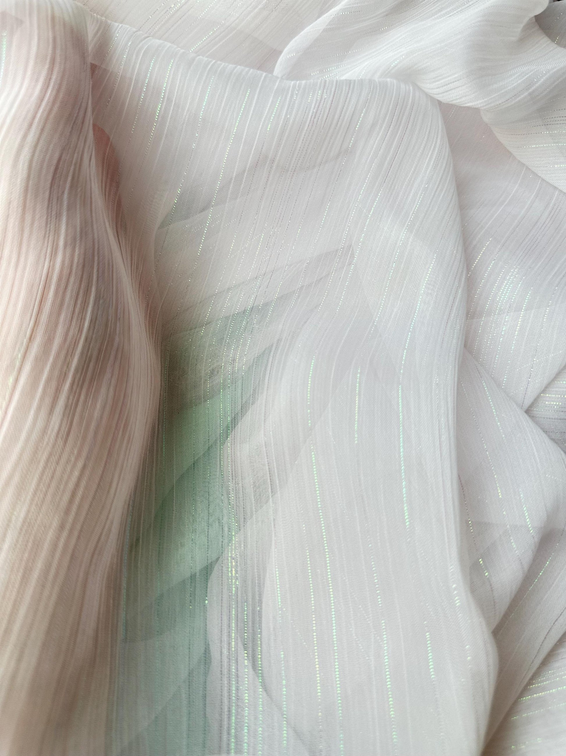 chiffon fabric in white LL-1172 or mint LL-1169, sparkling metal stripes, high and soft quality fabric for beach bridal dresses, bridal wear