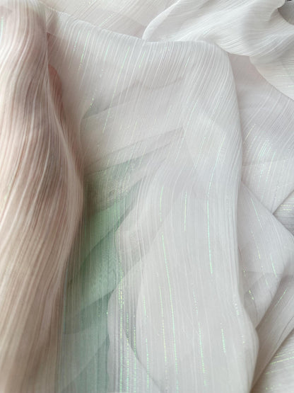 chiffon fabric in white LL-1172 or mint LL-1169, sparkling metal stripes, high and soft quality fabric for beach bridal dresses, bridal wear