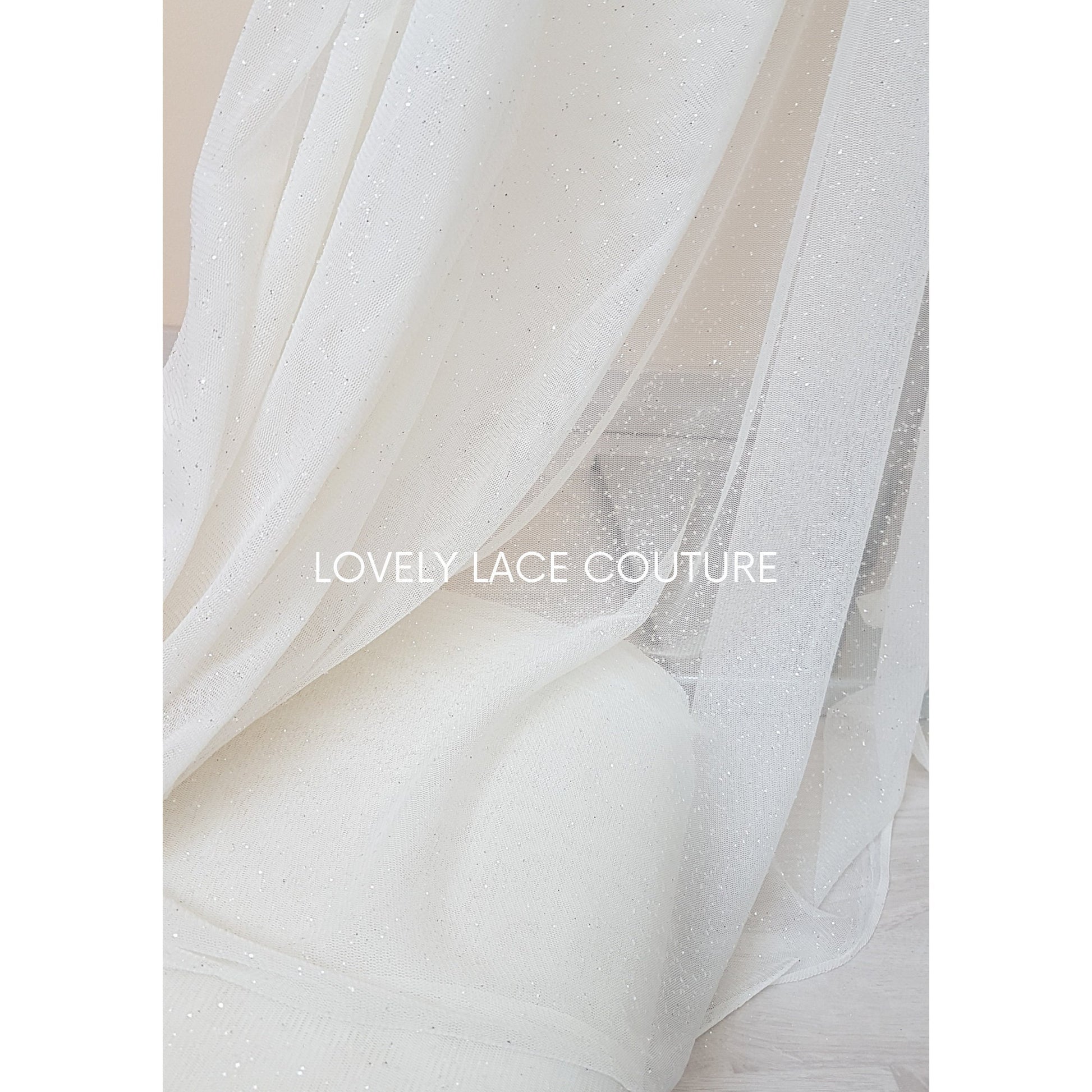 Very soft glitter tulle fabric in off-white or ivory, sparkling tulle for bridal veils or wedding dresses, mesh fabric, veil tulle LL-1462