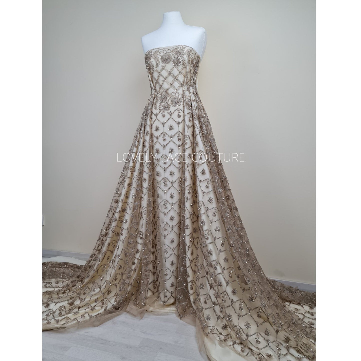 lace fabric in gold color