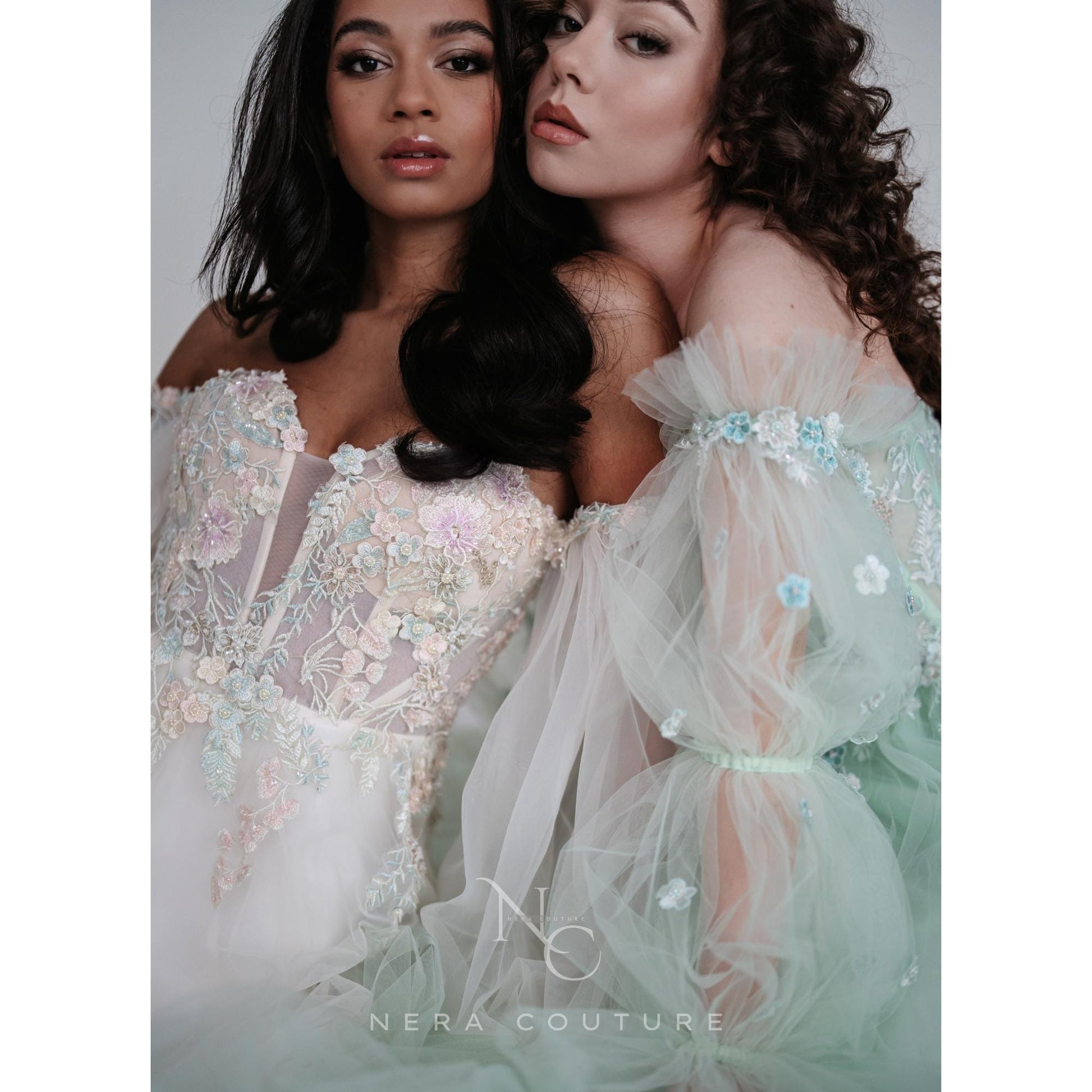 Bridgerton / Victorian inspired dress, a line weddingdress in mint color, fairy tale dress with sleeves princess bridal dress ballgown