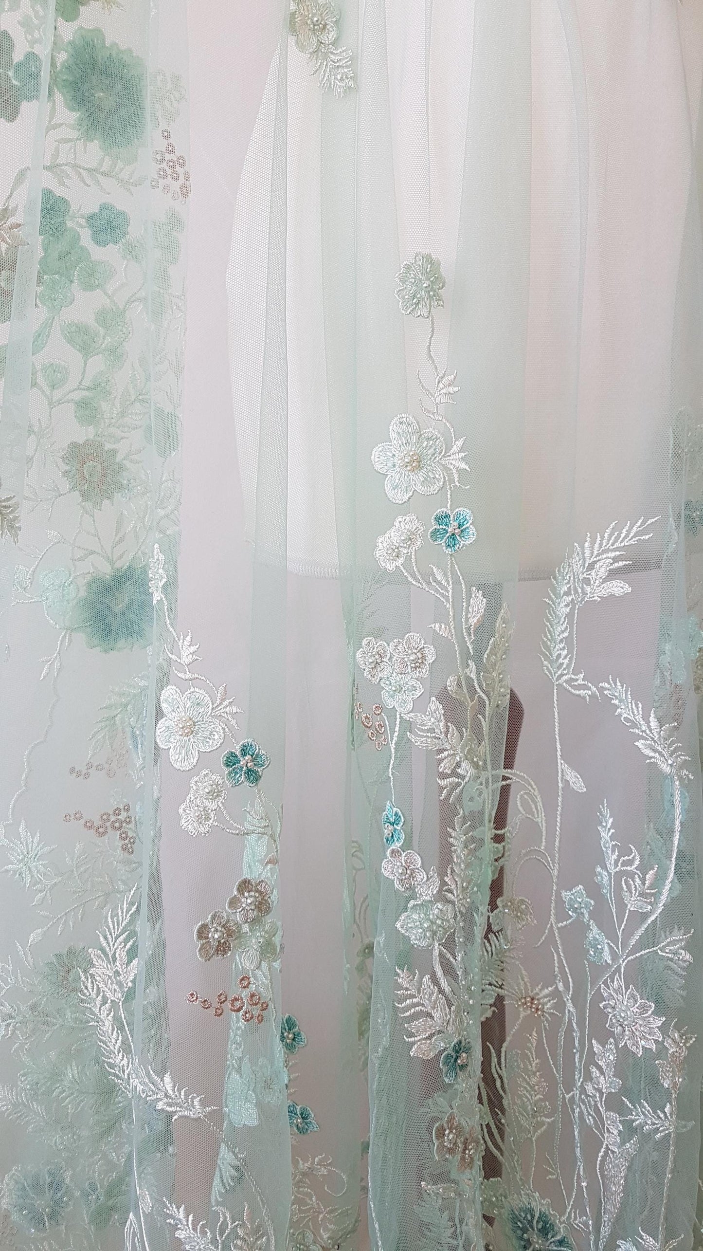 Gorgeous 3D Flower lace fabric in mint color, bridgerton dress lace, eloise's dress lace, start at 0,5m