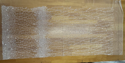 LL-1582, handmade lace fabric with beads in white color, starts at 0,5m