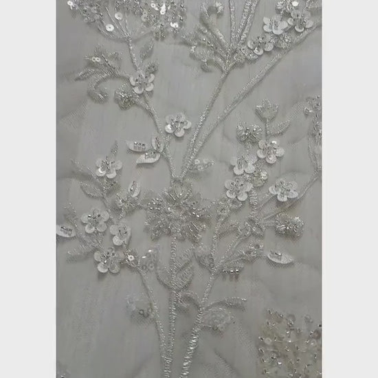 Gorgeous sparkling flower lace with beads and transparent sequins, wedding lace fabric, bridal lace, embroidery lace LL-1168