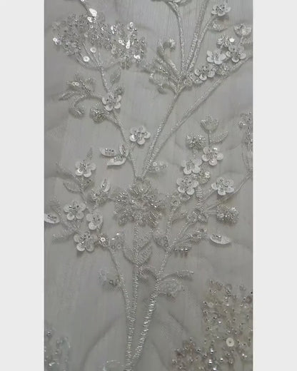 Gorgeous sparkling flower lace with beads and transparent sequins, wedding lace fabric, bridal lace, embroidery lace LL-1168