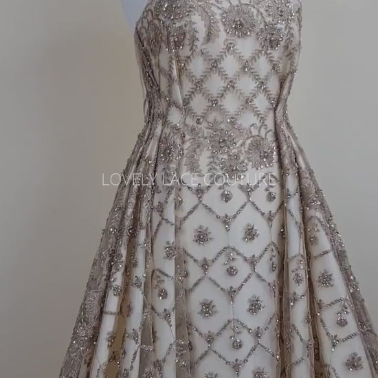 Handmade Lace in gold LL-1446 or mint color LL-1405, beaded bridal lace, Lace Fabric by yard or by metre, wedding Lace for stunning dresses