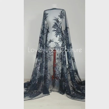 Gorgeous 3DHandbeaded Lace Fabric with Flowers, couture lace, colored bridal lace, evening dress fabric, embroidery fabric, Net lace LL-1305