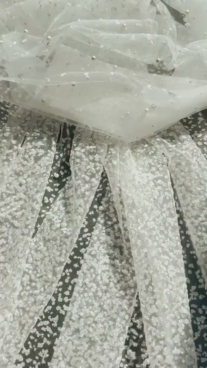 Soft Pearl-Tulle Fabric with glitter for bridal veils and wedding dresses, beautiful bridal tulle fabric, veil tulle, tulle in white LL-1464
