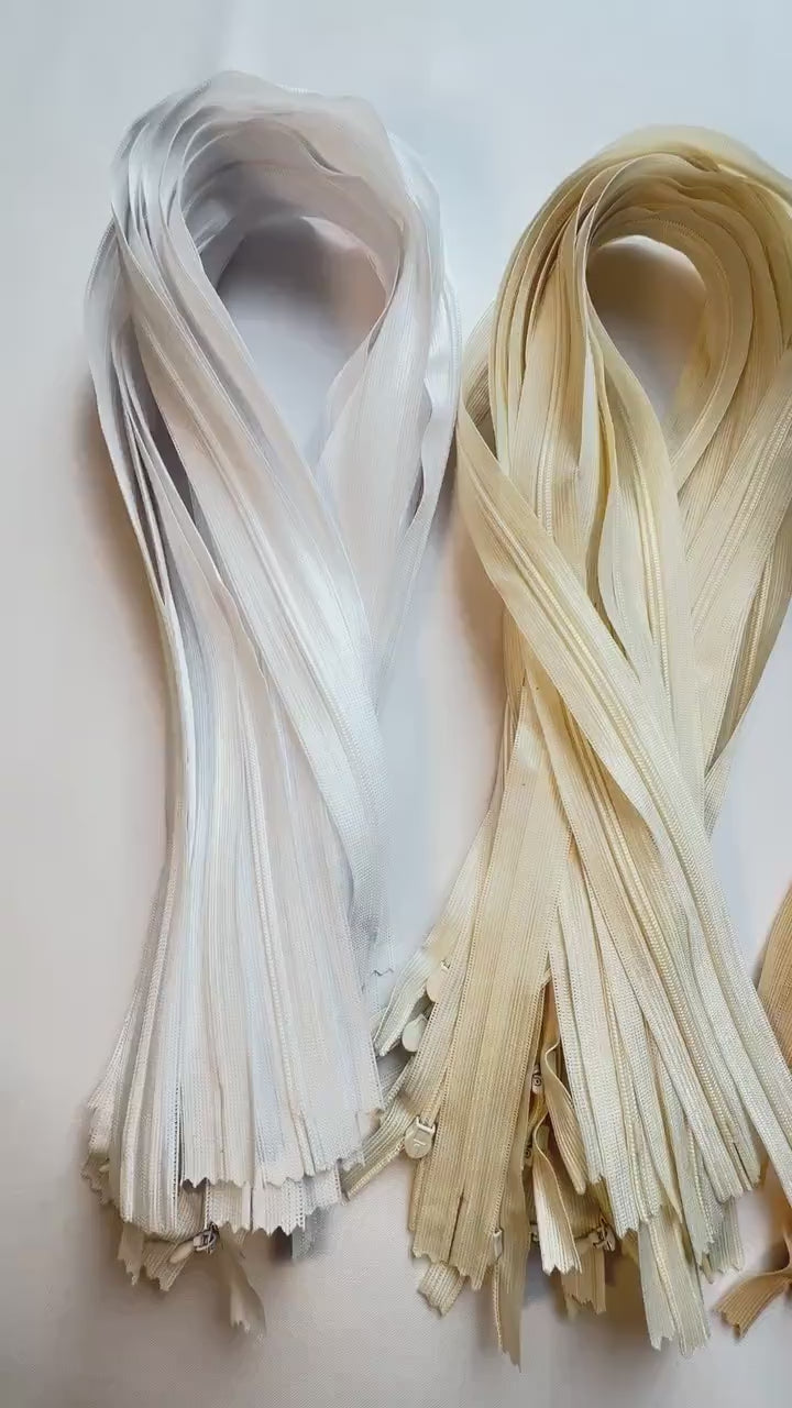 3pc, 70cm long, YKK seam-covered zipper, spiral zip, adjustable, non-separable, 5mm running rail, in white, cream, beige, taupe, rosé