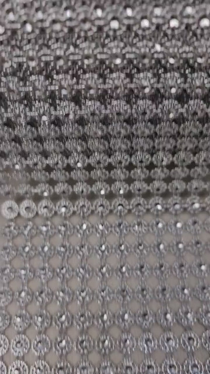 Ribbon Mesh Crystal Silver, Rhinestone appliqués, strap, trim, ribbon for decoration, dresses, evening gowns and accessoires