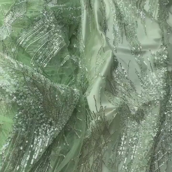 LL-1492, hochzeits spitzen stoff mit abstraktem muster in apfelgrün für ein tolles couture kleid