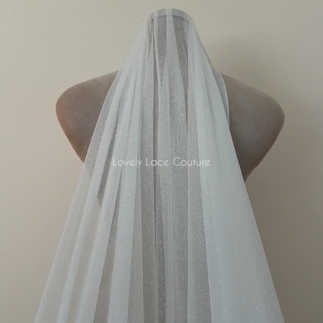 Very soft glitter tulle fabric in off-white or ivory, sparkling tulle for bridal veils or wedding dresses, mesh fabric, veil tulle LL-1462