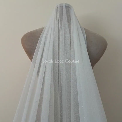 Very soft glitter tulle fabric in off-white or ivory, sparkling tulle for bridal veils or wedding dresses, mesh fabric, veil tulle LL-1462
