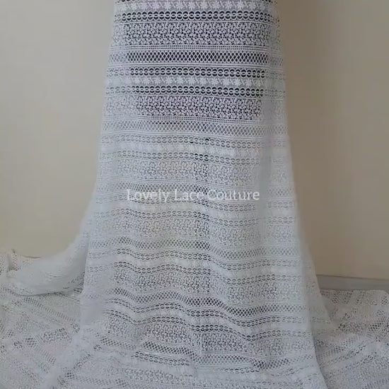 Beautiful boho lace fabric, soft guipure lace in off-white, High Quality, Crochet Lace for bridal and wedding dresses LL-1439
