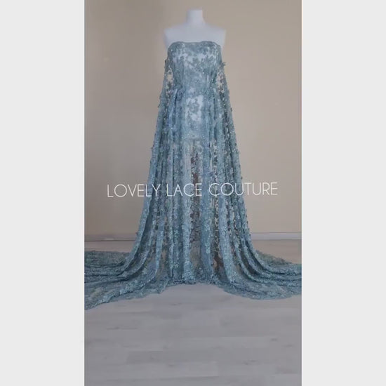 Gorgoues 3D - Lace fabric with flower desgin, Colored bridal lace, Wedding Lace Fabric, Embroidered lace in lovely blue or rosé color