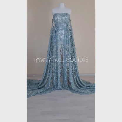 Gorgoues 3D - Lace fabric with flower desgin, Colored bridal lace, Wedding Lace Fabric, Embroidered lace in lovely blue or rosé color