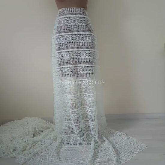 Gorgeous boho lace fabric, soft guipure lace in off-white LL-1460 or ivory LL-1461, Crochet Lace for bridal and wedding dresses