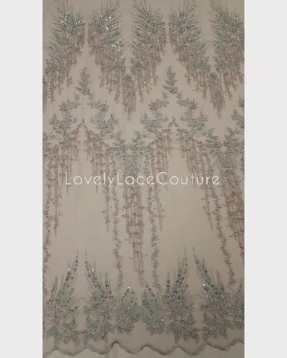 Extraordinary Design, Handbeaded Flower Lace Fabric with sequins, wedding lace fabric, bridal lace, embroidery lace fabric LL-1272