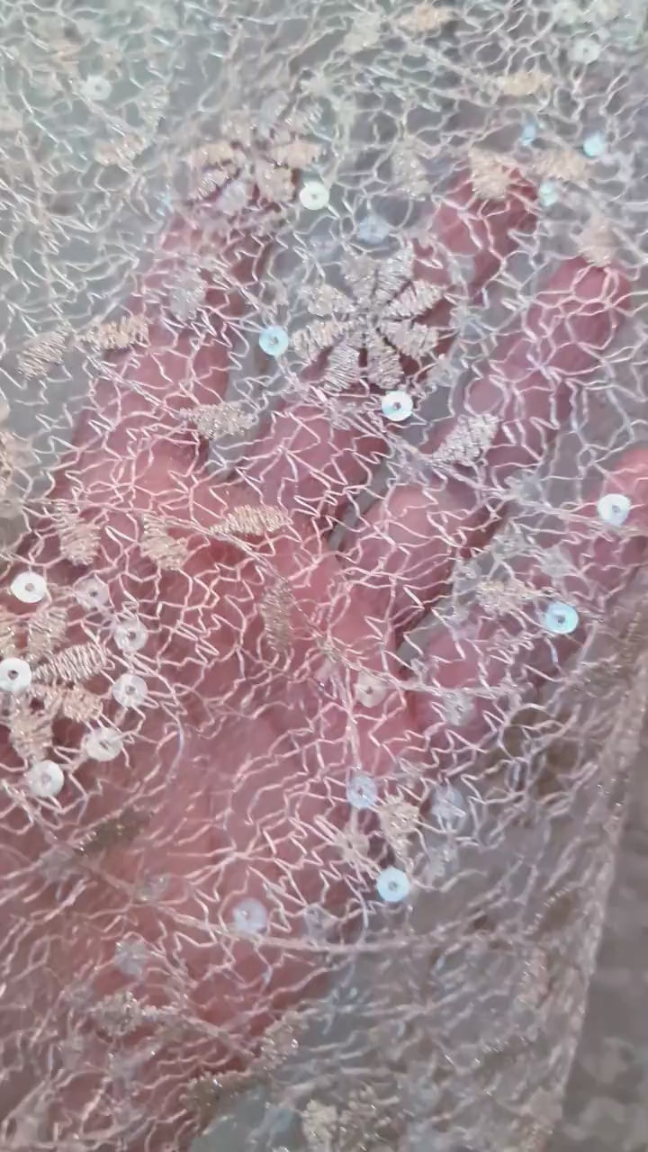 LL-1567, flower lace fabric in roségold color for beautiful prom dresses or colorful wedding dress bridemaid, delicate soft and high quality