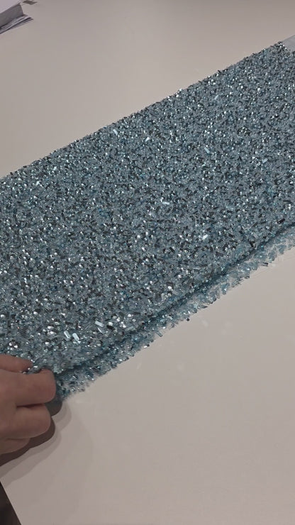 Beaded Lace Fabric with big sequins in light blue color