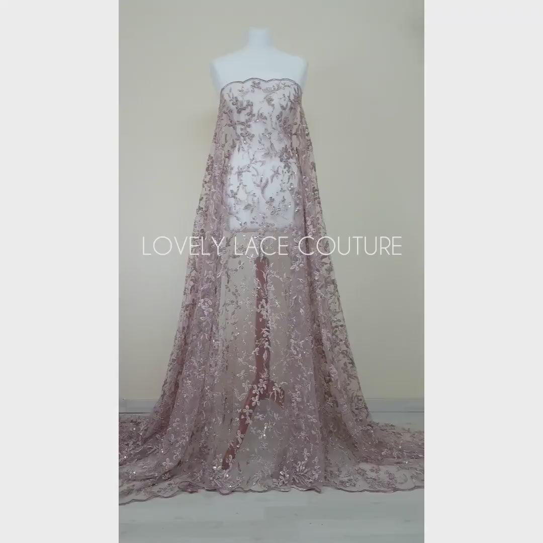 Beautiful Lace fabric with flower desgin, Colored bridal lace, Lace Fabric in lovely rosé LL-1333 or dramatic black color LL-1336