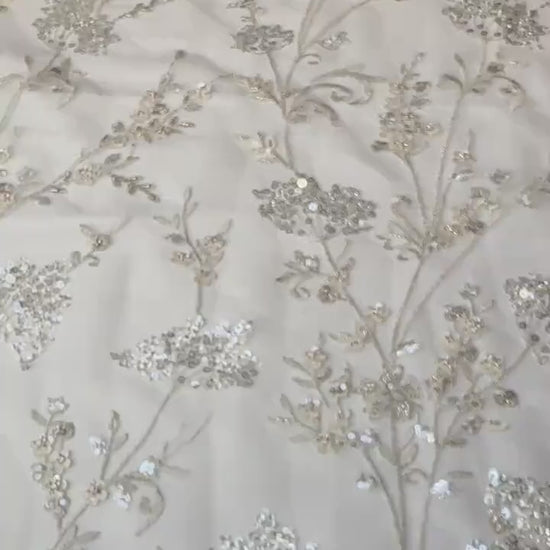 Flower bridal lace fabric with beads and sequins, wedding dress lace, bridgerton dress lace, edwina's dress lace LL-1168, start at 0,5m