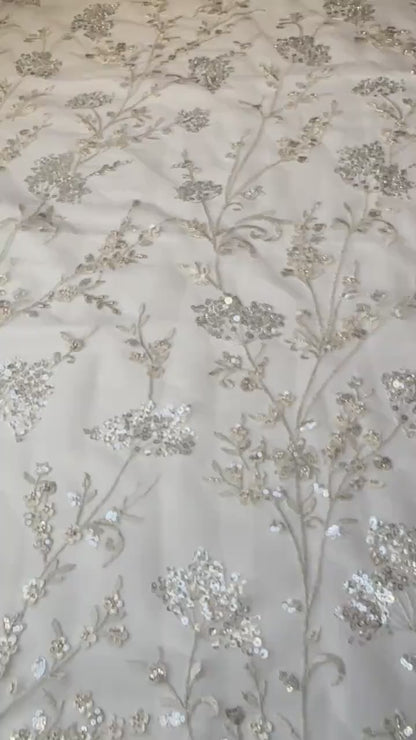 Flower bridal lace fabric with beads and sequins, wedding dress lace, bridgerton dress lace, edwina's dress lace LL-1168, start at 0,5m