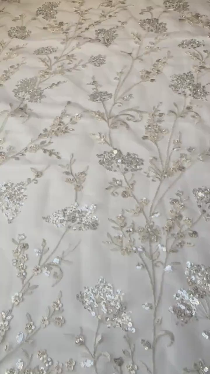 Flower bridal lace fabric with beads and sequins, wedding dress lace, bridgerton dress lace, edwina's dress lace LL-1168, start at 0,5m