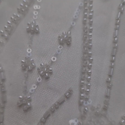 LL-1487, gorgeous beaded bridal lace fabric with geometrical design in off-white color
