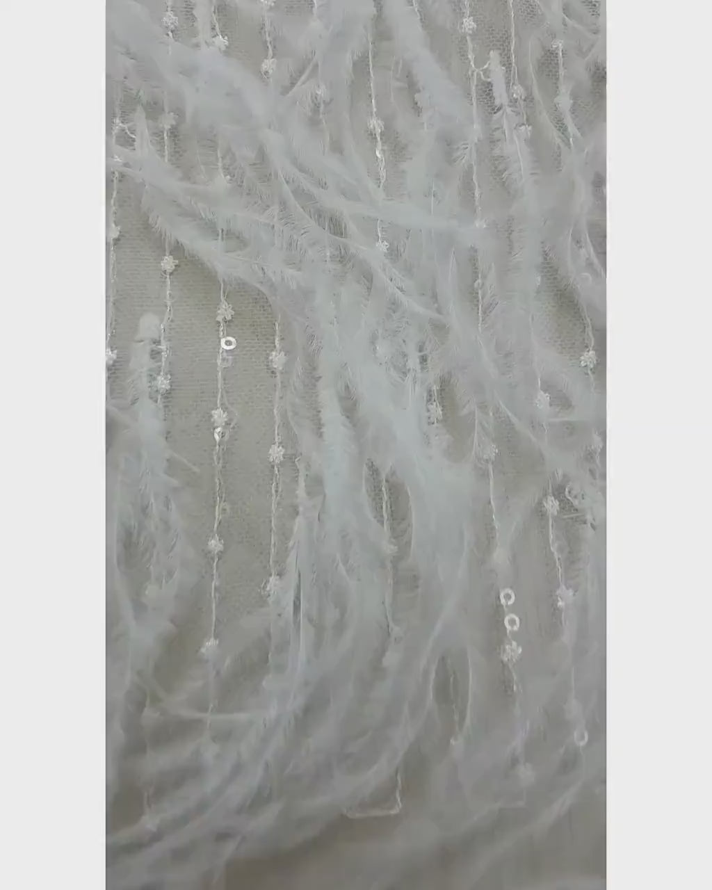 Stunning 3D French Lace Fabric in white with feathers and sequins, wedding lace fabric, bridal lace fabric, embroidery lace fabric  LL-1110