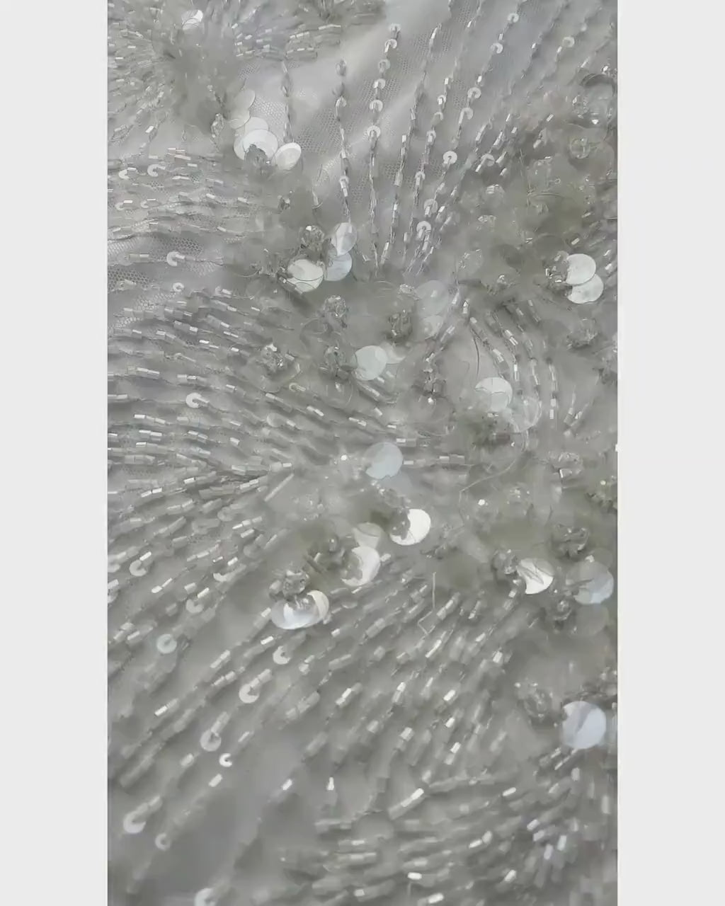 Heavy beaded bridal lace fabric in ivory color, with swarovski stones and big transparent sequins for stunning wedding dresses, LL-1141