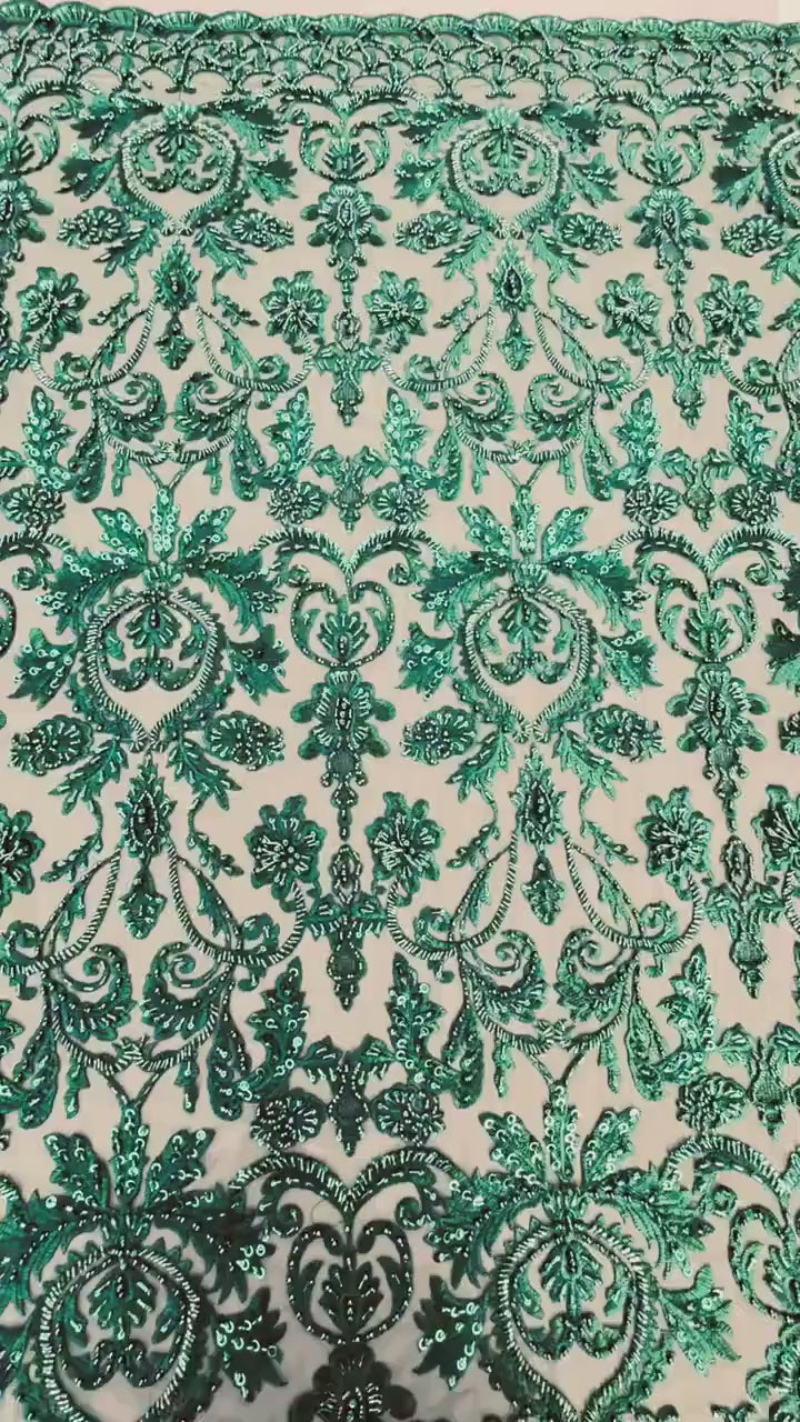 3D-Handbeaded Ornamental Lace Fabric with Flowers, couture lace, bridal lace, evening dress fabric, embroidery fabric, Net lace LL-1293