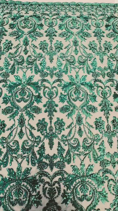 3D-Handbeaded Ornamental Lace Fabric with Flowers, couture lace, bridal lace, evening dress fabric, embroidery fabric, Net lace LL-1293