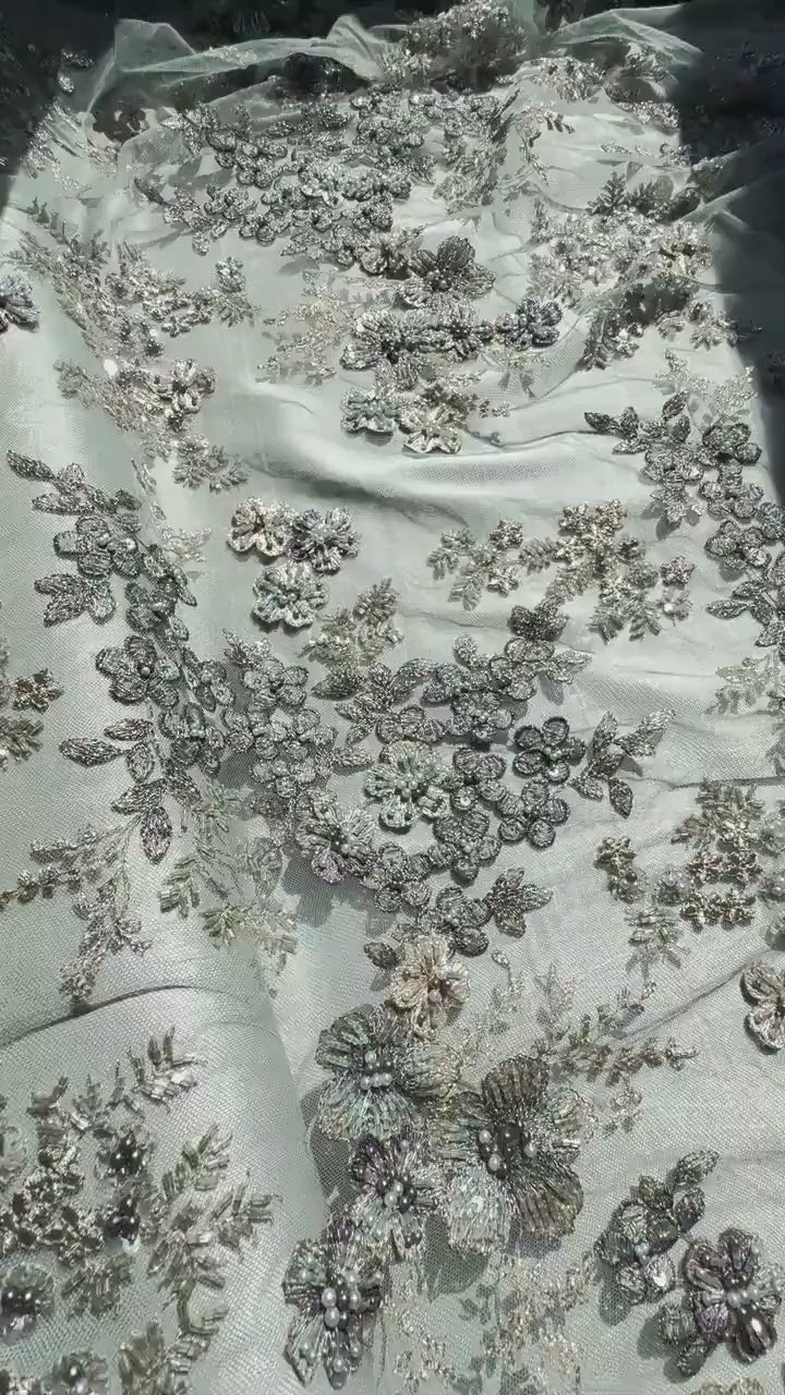 3D Highend handbeaded Lace Stoff, Luxus handgemachte Perle, französische Spitze, Bestickte Spitze, Hochzeit Spitze, Brautspitze LL-1137
