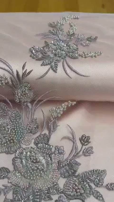 3D Highend handbeaded floral lace, couture lace, evening lace, embroidery lace, bridal lace, Unique lace, Flower Lace, French LL-1134