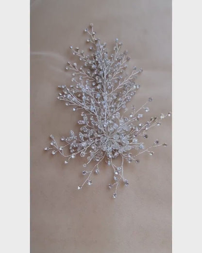 Floral Wedding Headpieces, Bridal Hair Clip, Pearl Crystal Bridal Headpiece, Bridal Hair Jewelry in silver color LL-1397