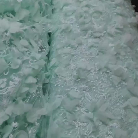 LL-1452, soft bridal lace fabric with big 3d flowers in mint color