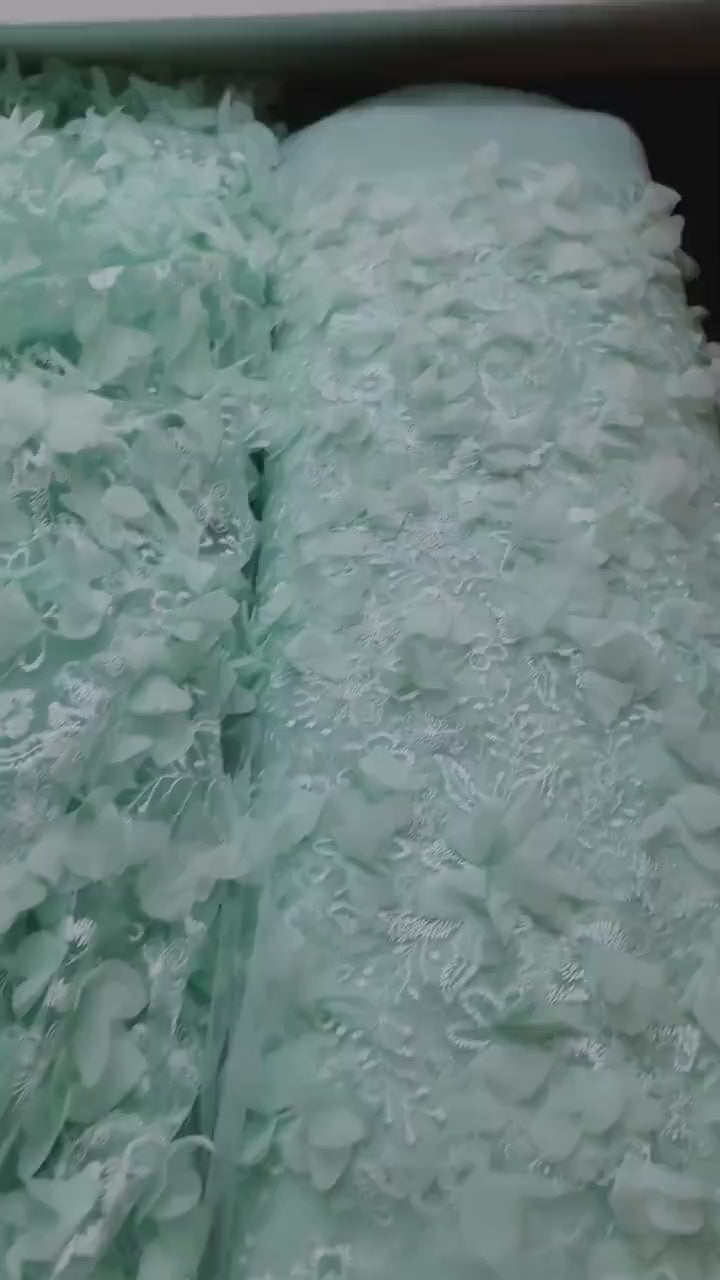 LL-1452, soft bridal lace fabric with big 3d flowers in mint color