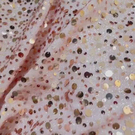 rosé mesh fabric with shiny sequins in roségold, slightly stretchy, knit fabric for dresses, tops, trousers or jumpsutis LL-1304