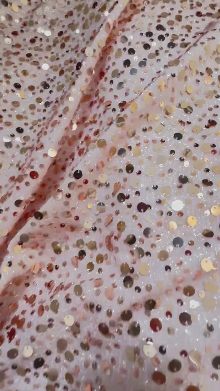 rosé mesh fabric with shiny sequins in roségold, slightly stretchy, knit fabric for dresses, tops, trousers or jumpsutis LL-1304