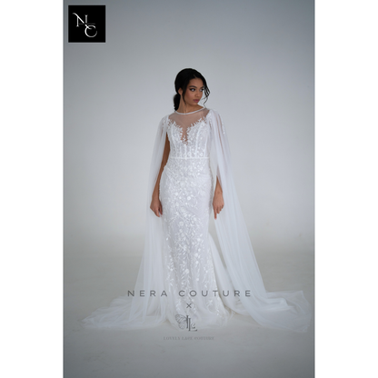 Serena Dress - Handmade white weddingdress with beaded lace corset in mermaid stlye