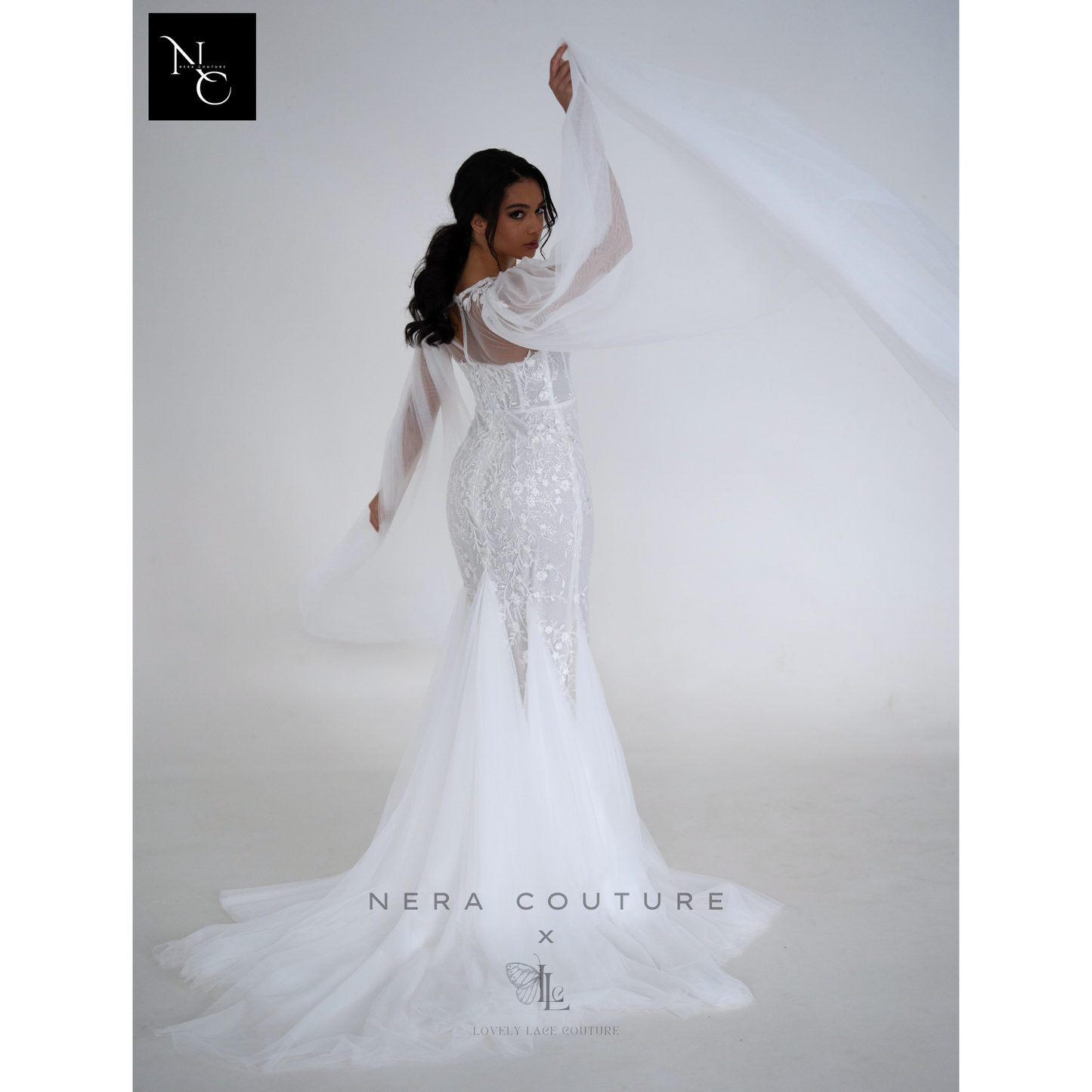 Serena Dress - Handmade white weddingdress with beaded lace corset in mermaid stlye