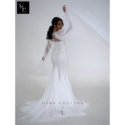 Serena Dress - Handmade white weddingdress with beaded lace corset in mermaid stlye