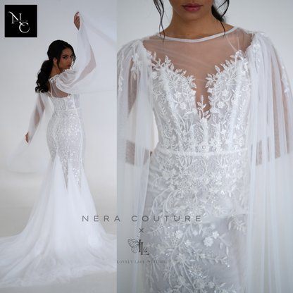 Serena Dress - Handmade white weddingdress with beaded lace corset in mermaid stlye